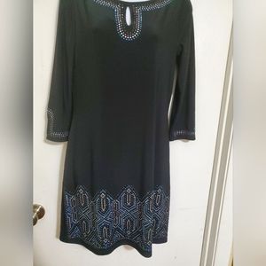 White House Black Market 3/4 Sleeve Studded Black Chemise Dress Small HW7113